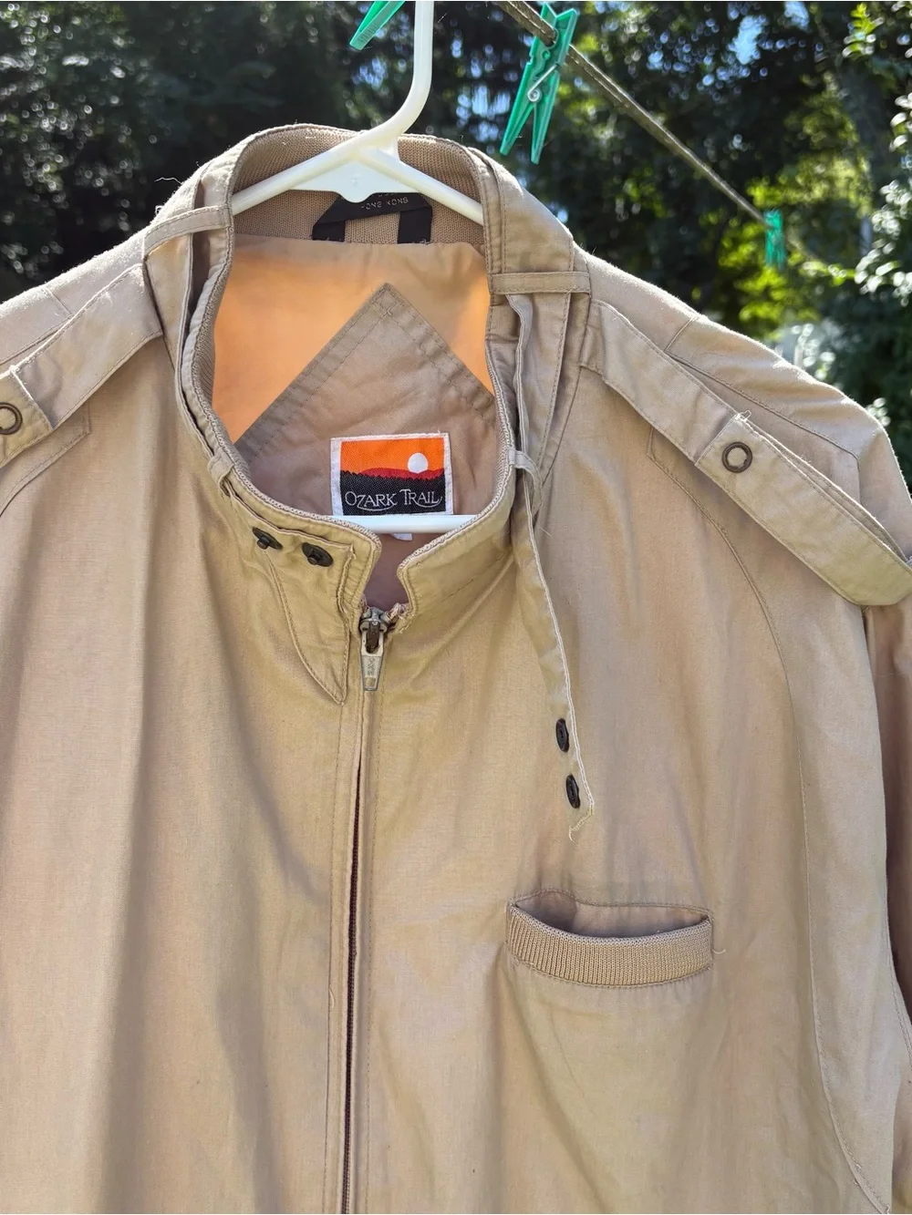 Vintage Ozark Trail Men’s L Tan Bomber Jacket Made in Hong Kong Cotton Blend